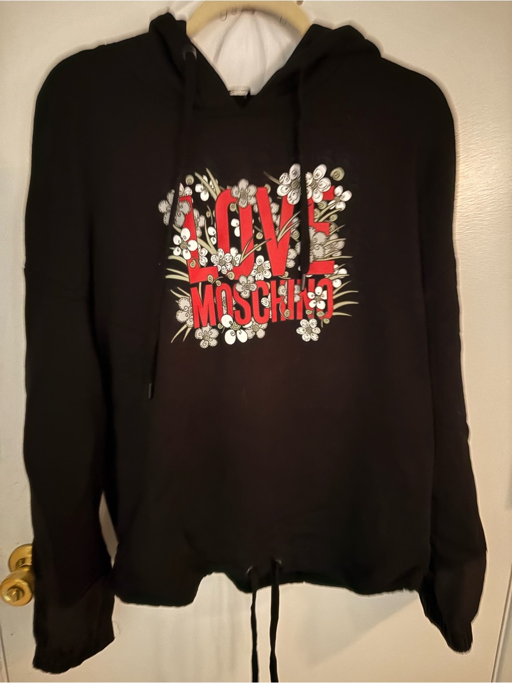 Moschino Black Hoodie with Red Floral Logo
